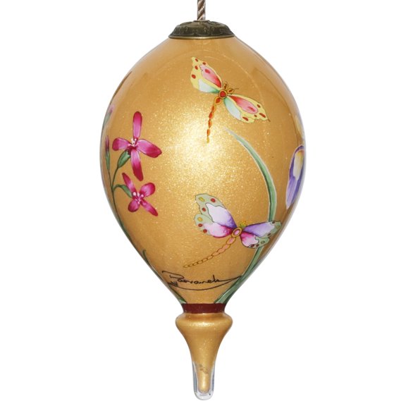 Inner Beauty Flowers and Dragonflies Hand Painted Glass Ornament