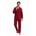 thumbnail image 3 of Apparonia Mens Pajamas Set Cotton Notched Collar Pajamas for Men Long Sleeve Mens Sleepwear with Pockets & Front Fly Red & Black Plaid L, 3 of 7