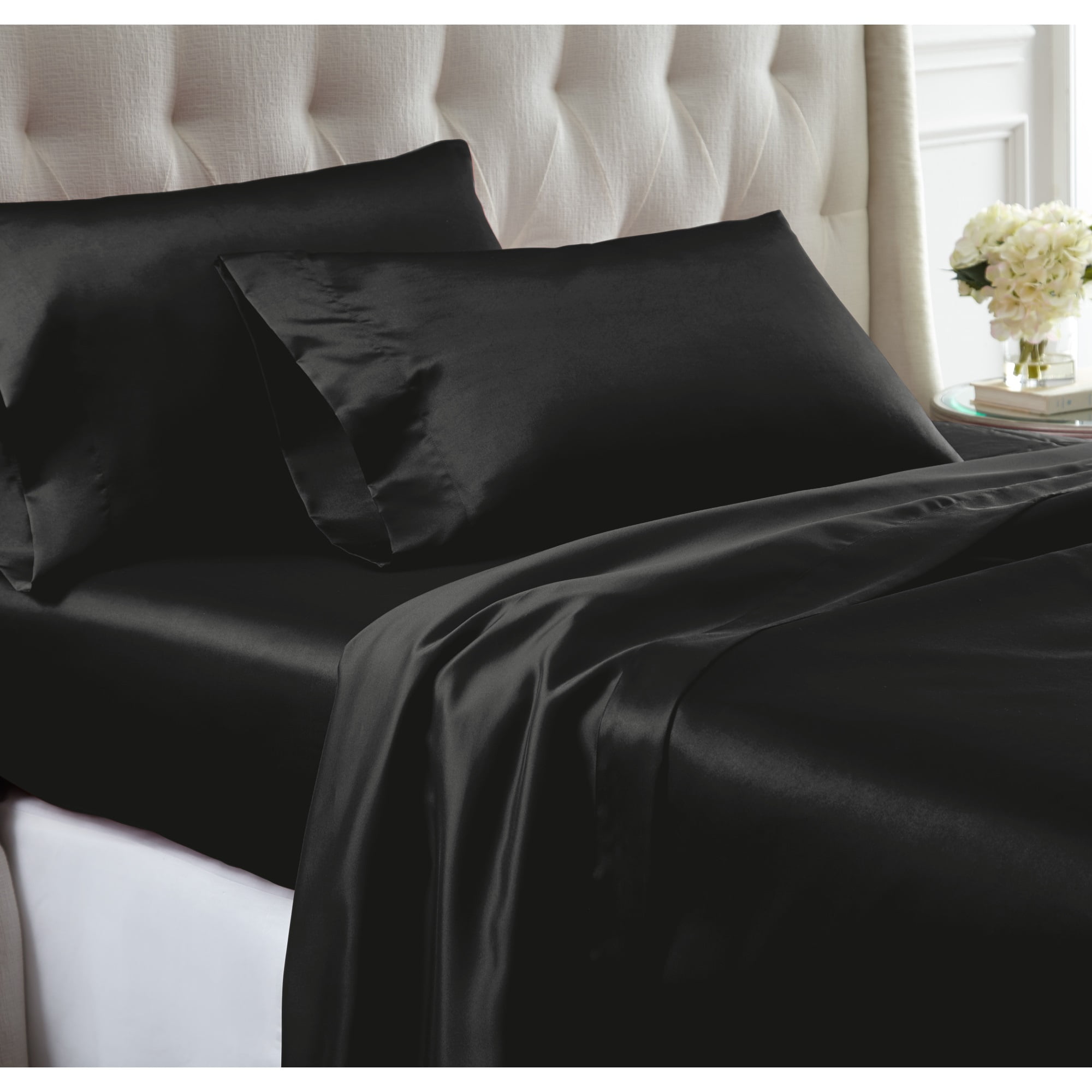 Nantes 4 Piece Wrinkle Resistant King Size Satin Sheet Set The Urban Port, Black