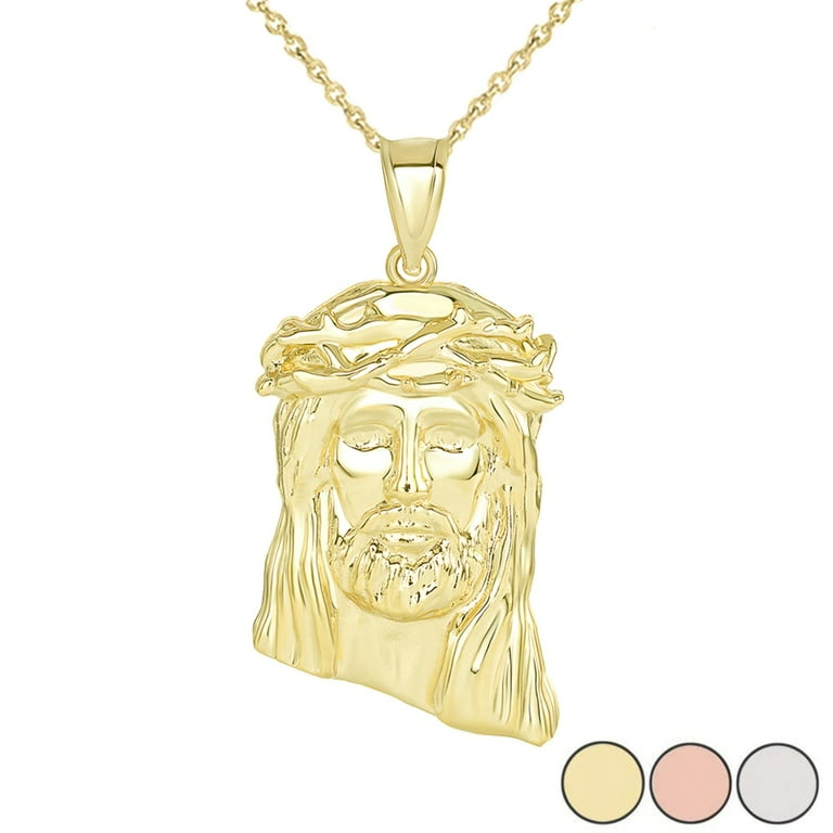 JESUS CHRIST HEAD LARGE PENDANT NECKLACE IN GOLD YELLOW ROSE