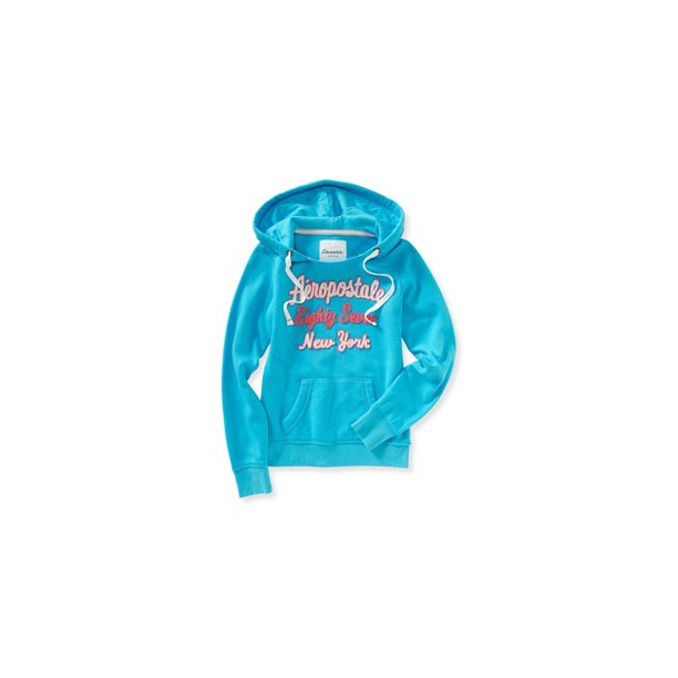 Aeropostale - Sudadera con capucha y apliques desgastados para mujer, azul, XS Aeropostale Sudadera