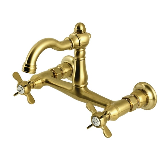 Kingston Brass KS3257BEX Vintage Double-Handle Wall-Mount Bridge Kitchen Faucet, Brushed Brass