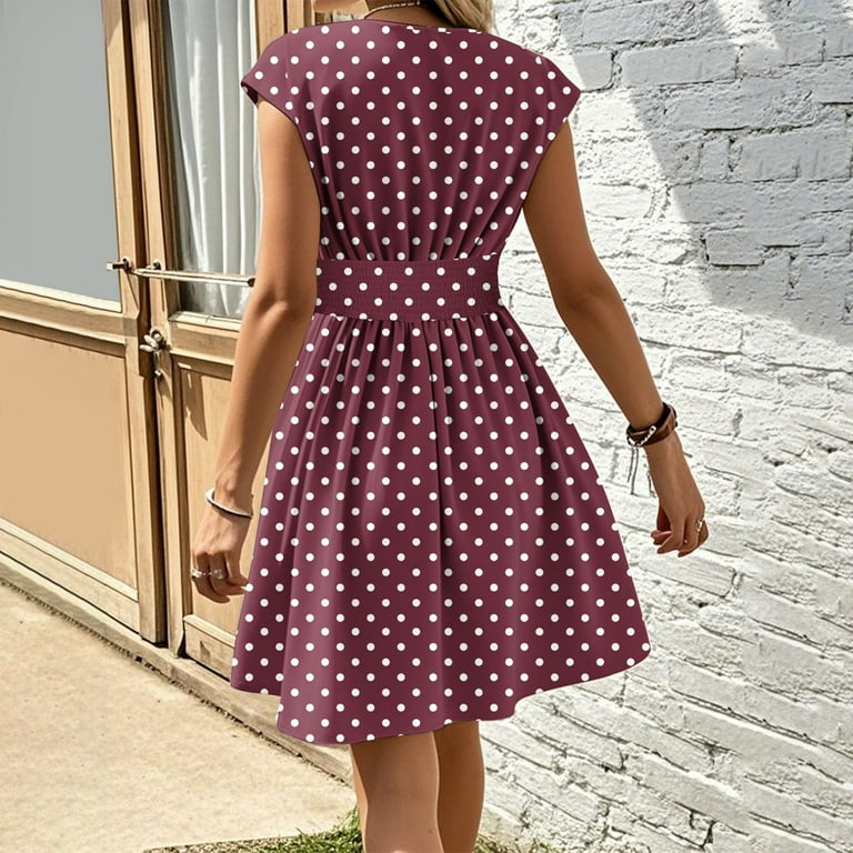 Mgmyaa Womens Summer Dress V-Neck Floral Print Casual Peplum Short Sleeve 1/4 Sleeve Corset Mini Dress Sundress, Women's, Size: Small, Red