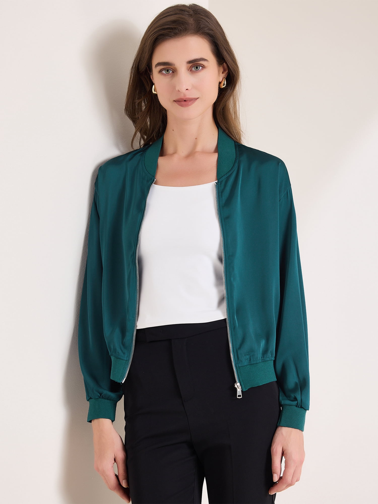 DARING DIVA Zip Up Coat Long Sleeve Outerwear  Lightweight Top S Blue Green