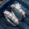 thumbnail image 5 of Juego de anillos de compromiso para mujer con diseño de doble capa para un toque elegante y atemporal, 5 of 5
