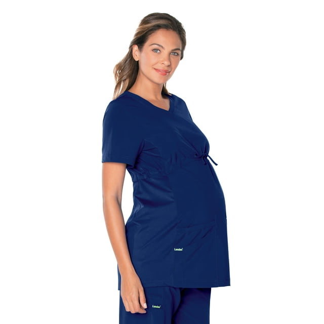 Landau ProFlex Haut de Sarrau de Maternité pour Femmes, Coupe Moderne, Col Montant Croisé, 3 Poches