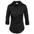 thumbnail image 1 of J. METHOD Chemise Boutonnée pour Femme Manches 3/4 Col Roulé Extensible Bureau Travail Formel Décontracté Blouse Basique Haut NEWT01 Black 3X, 1 of 6