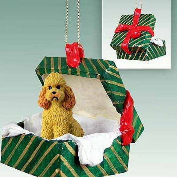 Poodle Gift Box Christmas Ornament Apricot Sport Cut - DELIGHTFUL!