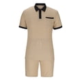 thumbnail image 4 of Mrmaere Men's Collared Button Up Shirt and Shorts Set Short Sleeve 2 Piece Striped for Casual Daily Khaki L, 4 of 6