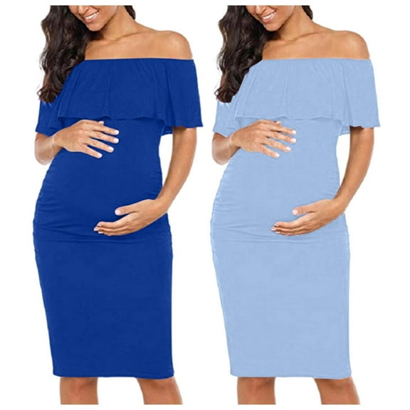 Bovxnpu Maternity Clothes For Women, Women's Maternity Midi Dress Off The Shoulder Bodycon Dresses, Pregnant Women's One Shoulder Maternity Dress With Ruffled Edges Knee Length Maternity Dress S