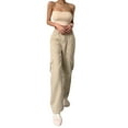 thumbnail image 4 of Button Fly Boyfriend Jeans for Women Mom Baggy Straight Leg Low Rise Cargo Vintage Long Denim Pants, 4 of 10