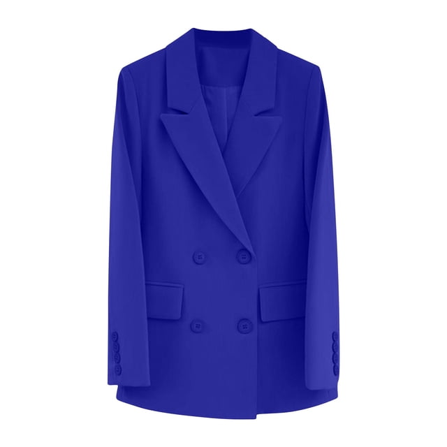 Économies d'Automne! srobpty Blazer à Manches Longues pour Femmes, Veste de Complet à Revers à Manches Longues Unie avec Vraie Poche pour Dames Bleu, P
