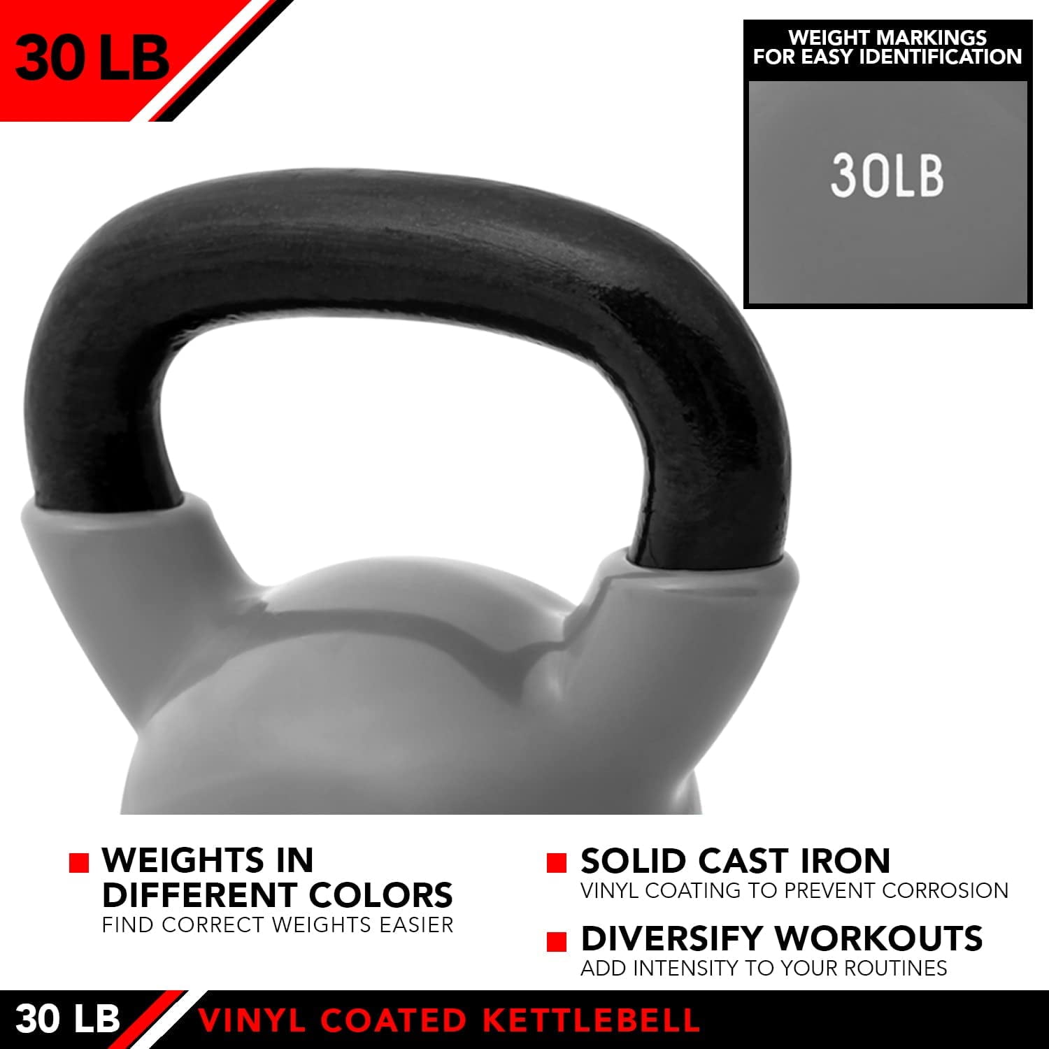 JFIT Kettlebell Weights Vinyl Coated Iron, 30 LB
