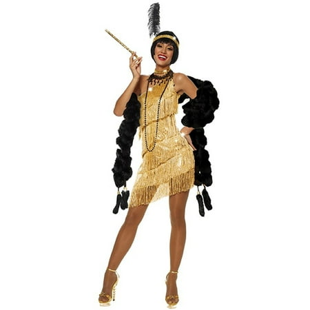 Gold Flapper Womens Costume Dress Roaring 20's 1920s Dazzling Gatsby Sexy Adult