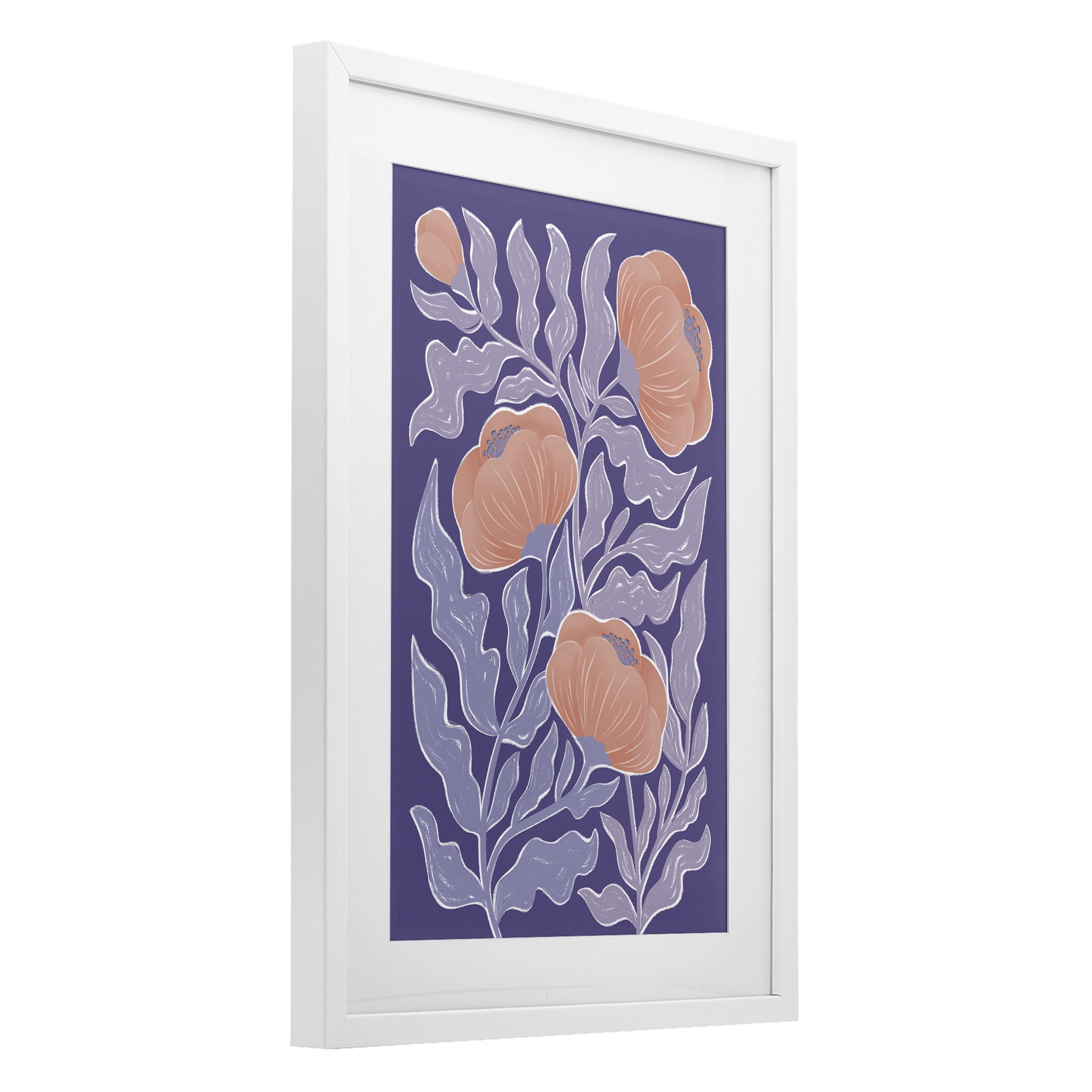 Stupell Industries Midcentury Purple Poppies White Framed Print Under Glass, design by Martina Pavlova