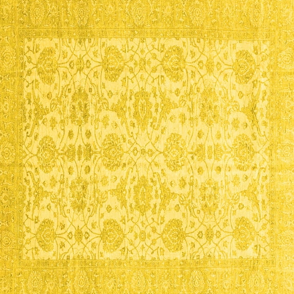 Ahgly Company Machine Washable Indoor Square Abstract Yellow Modern Area Rugs, 7' Square