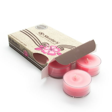 Plumeria Scent (Pure Plumeria Pink Tea Light Candles 6 Pack - Highly Scented, Hand Poured, & Clean Burning - Clear Container for Beautiful Candlelight - Floral Tealights)