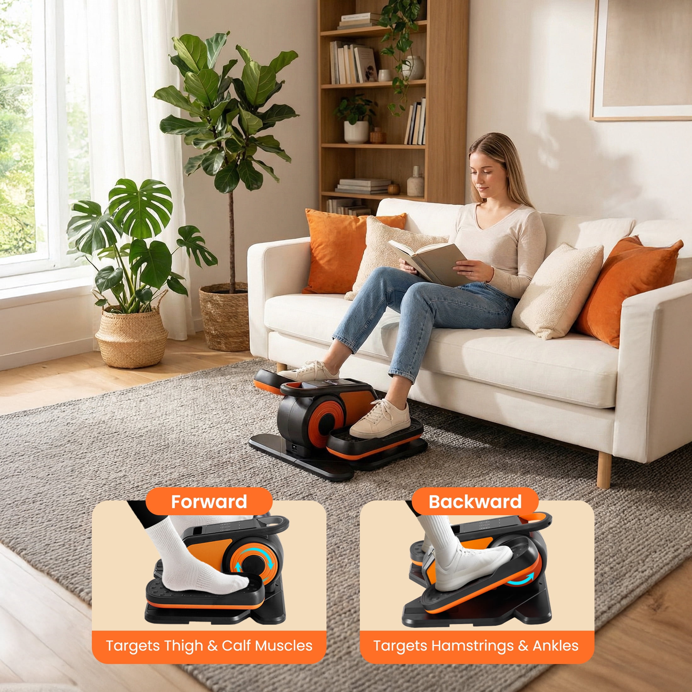 edx Under Desk Elliptical Machine, Portable Electric Leg Exerciser with Remote, Electric Seated Pedal Exerciser for Seniors, Home Office, Orange