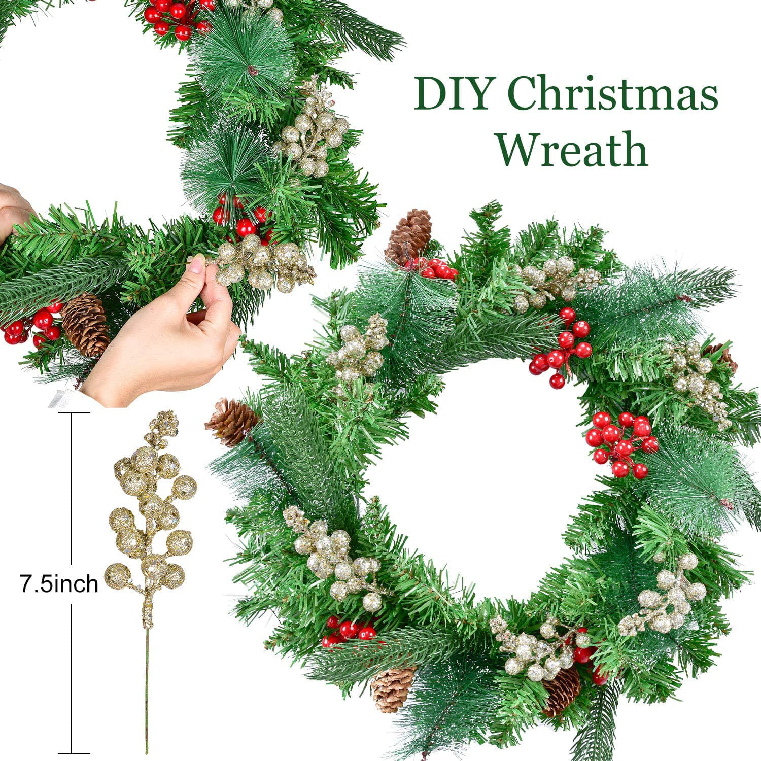 Ruidazon 4 Pcs Glitter Christmas Tree Picks and Sprays, 20”Curly Artificial  Christmas Stems Willow Branches for Winter Home Crafts Christmas Wreath