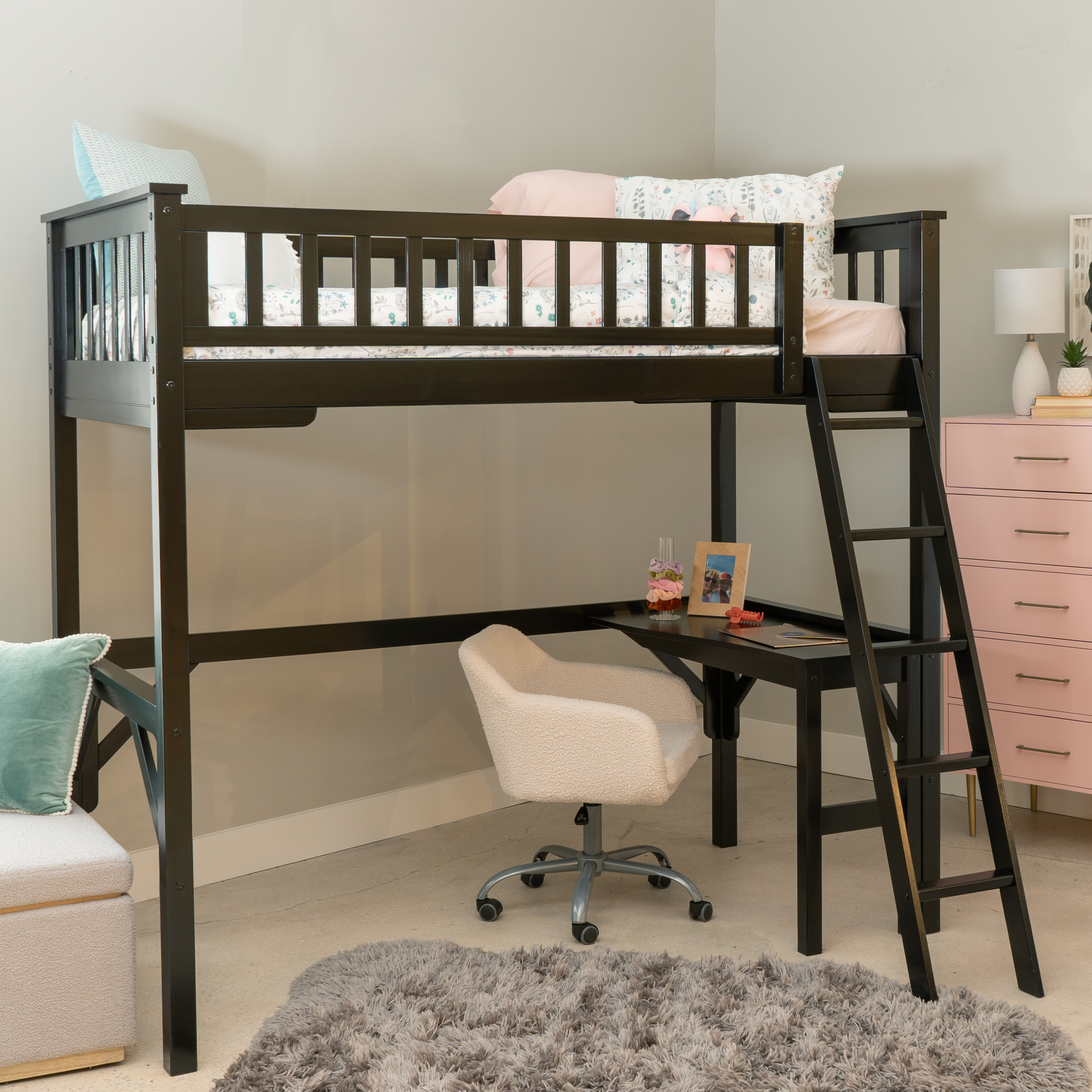 Powell Channon Twin Loft Bed with Study, Black