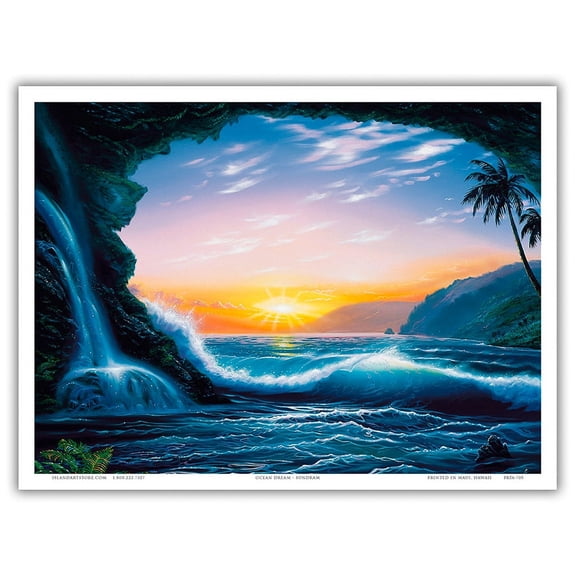Ocean Dream - Hawaiian Waves at Sunset - From an Original Color Painting by Steve Sundram - Master Art Print (Unframed) 9in x 12in