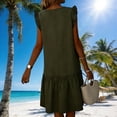 thumbnail image 2 of Women's Cotton Linen Dress Crew Neck Loose Ruffled Sleeveless Tank Sundress Summer Casual Vacation Wear (2XL, Army Green), 2 of 8