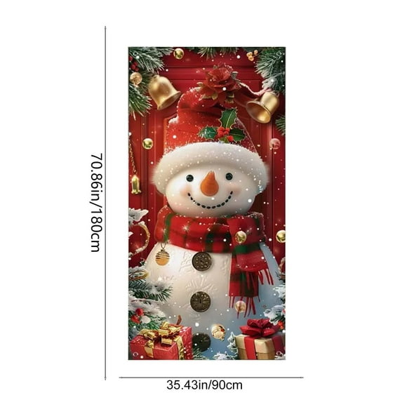Christmas Door Cover 35 in x 71 in Santa and Snowman Holiday Hanging Banner for Indoor and Outdoor Use