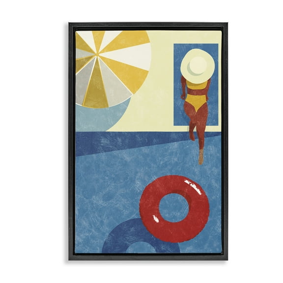 Stupell Industries Summer Poolside Girl Novelty Painting Black Floater Framed Canvas Art Print Wall Art, 17 x 25