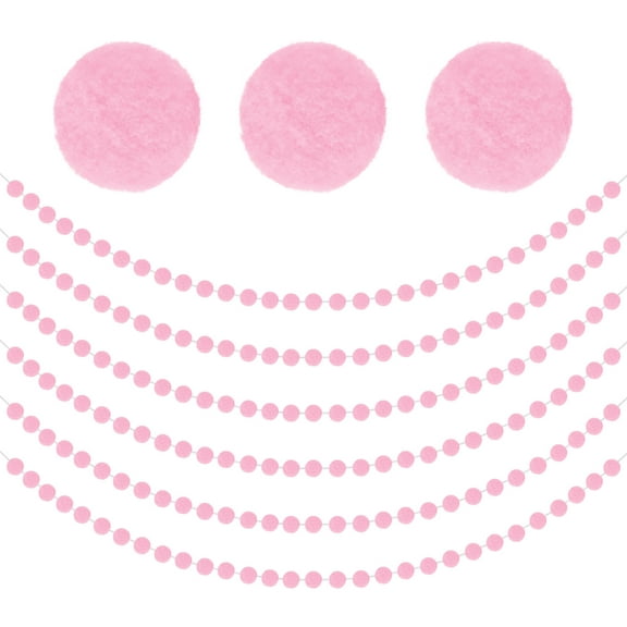 Uxcell 6.56ft x 1.18 inch Felt Ball Garland, Pom Pom Garland with 30 Balls Pink 6 Count