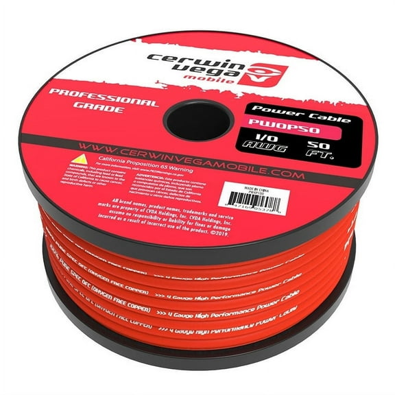 1/0 Gauge OFC Power Wire Frost Red 50Ft Spool- PW0P50