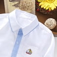 thumbnail image 5 of Boys Button Down Shirt Long Sleeve - White with Light Blue Contrast Collar Nautical Embroidered Sailboat Shirt for Kids, School and Casual, Cotton,Size 7-8 T, 5 of 7