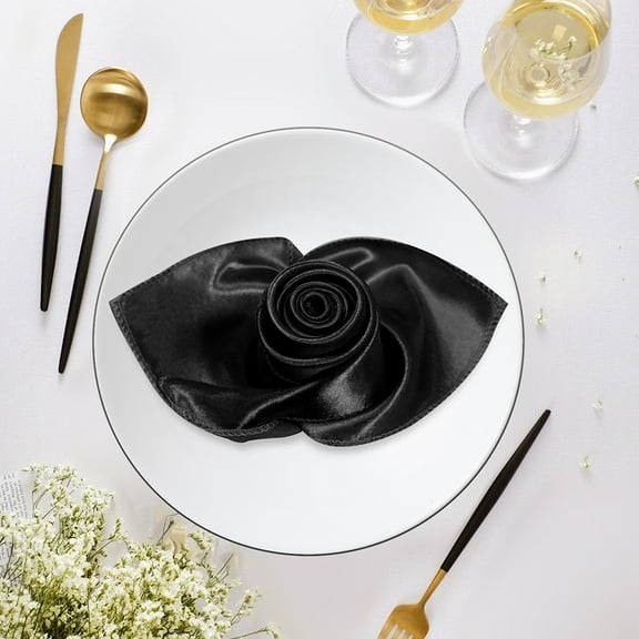 XmhyTop 4pcs Square Satin Dinner Napkins, 16.92x16.92 Inches Silky Soft Smooth Table Cloth Napkins for Restaurant Weddings Banquet Party Decoration,Black