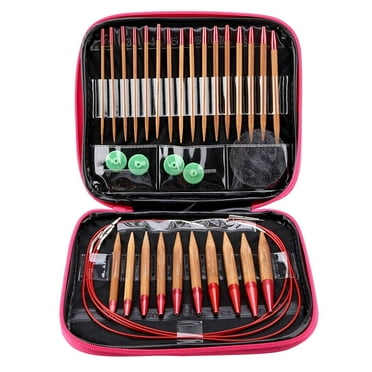 Interchangeable Knitting Needles,Interchangeable Carbonized Bamboo Needles Set Aluminum Circular Knitting Needles Ring Set with Storage Bag