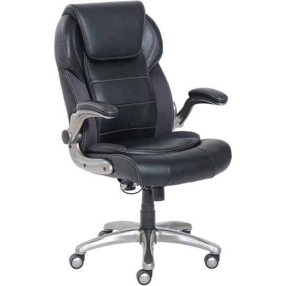 Ergonomic Office Chair  -Back Bonded Leather with Flip-Up Arms and Lumbar Support