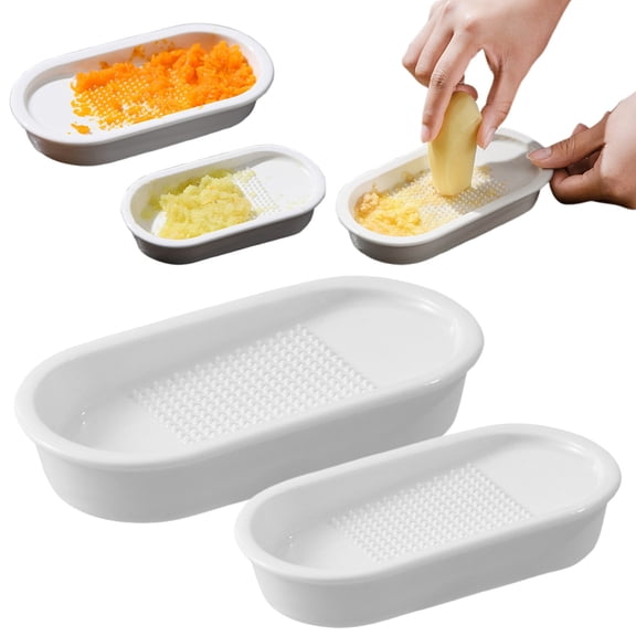 HomelyJoy White Ceramic Ginger Grater Plate, Multipurpose Garlic Grinder Dish with Raised Teeth, Deep Tray Pulp Catcher for Asian Cuisine and Homemade Sauces