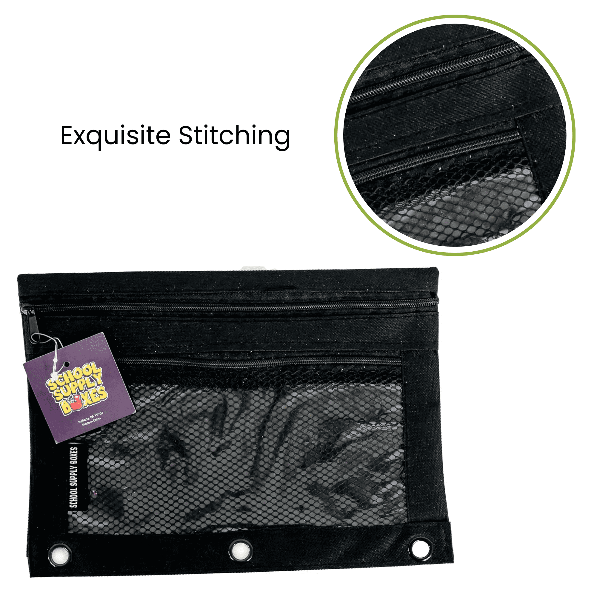 School Supply Boxes | 3 Ring Pencil Bag / Binder Pouch  | 48 Pack | Black Pencil Bag / Binder Pouch