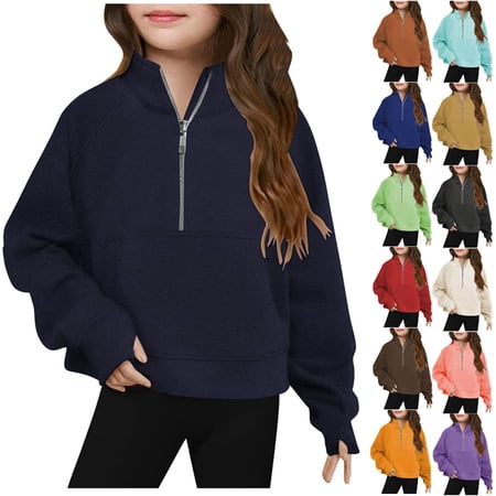 Blekii Loose Fit Pullover Sweatshirt Teen Girls Fleece Half Zip Hoodie Cute Casual Top 1-14 Years Casual Wear Fall Outfit Street Style Weekend Travel School Hangout Seasonal Fashion
