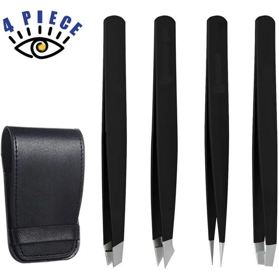 High-Precision Eyebrow Tweezers,Portable Anti-Rust Alloy Facial Grooming Kit,Ingrown Hair and Splinter Remover for Women and Men (4 Pieces)