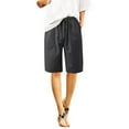 thumbnail image 3 of Bermuda Shorts for Women Knee Length Cotton Summer Elastic Waist Straight Leg Casual Shorts with Pockets, 3 of 7