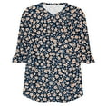 thumbnail image 6 of ZQUUVOU Women's T-Shirt Casual Printed Floral 3/4 Sleeve V-Neck Ruffle Blouse E-Black (2XL), 6 of 6