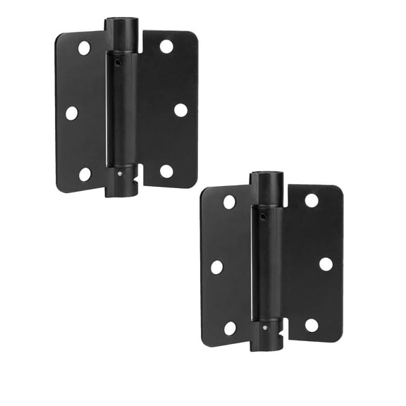 Ilyapa Self Closing Door Hinges, 2 Pack, Black Mortise Spring Hinges - 3.5 x 3.5 Inch Interior Spring for Doors with 1/4" Radius Corners, Self Closing