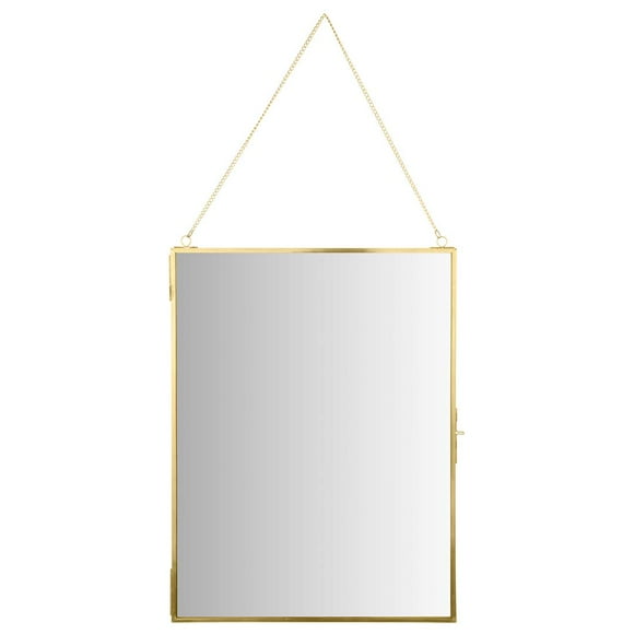 Koyal Wholesale Modern Mirror Wall Decor Photo Frame Cabinet, Large 12" x 16" Hanging Tall Vertical Rectangle Wall Mirror Photo Cabinet with Lock, Gold Jewelry Armoire Bedroom Mirror