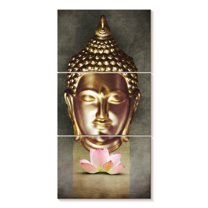 Elephant Stock Lotus Buddha Wall Art - Vertical Multi Panel Canvas - Living Room Wall Decor - Religion And Spirituality Multi Panel - Gold And Gray Decor - 30" x 62"