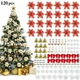 thumbnail image 3 of OUSITAID 120Pcs Glitter Artificial Christmas Flowers Wedding Christmas Tree Wreaths Ornament Indoor Christmas Decorations for Christmas Home Wedding Party, 3 of 3