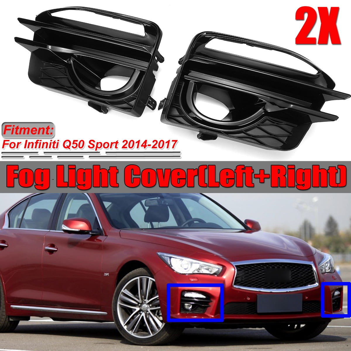1pair Left+Right Glossy Black Fog Light Cover, For Infiniti Q50 Sport