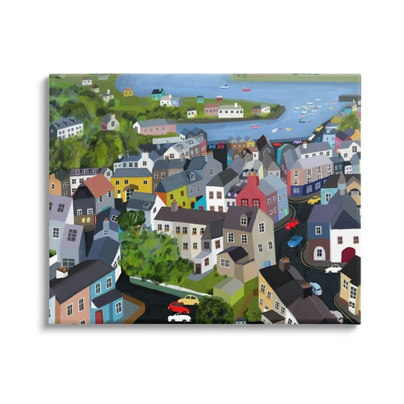 Stupell Industries Neighborhood Houses River Architecture Graphic Art Gallery Wrapped Canvas Print Wall Art, Design by Carla Daly