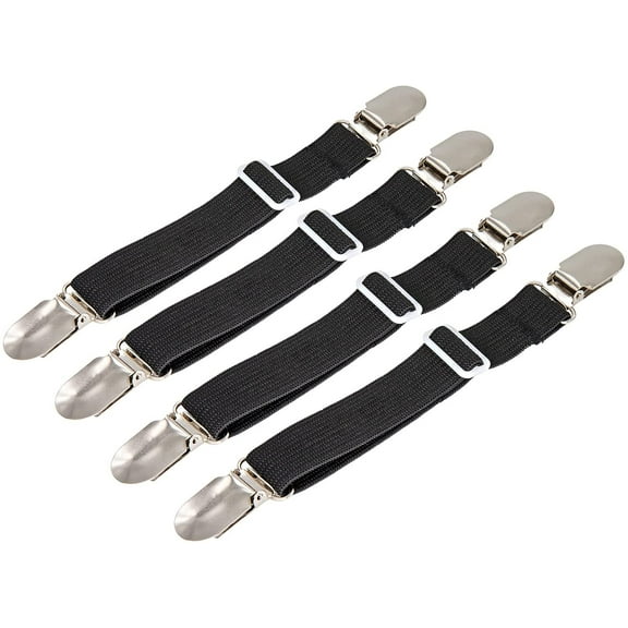4Pcs Adjustable Bed Sheet Fasteners Suspenders, Elastic Sheet Band Straps Clips, Cover Grippers Suspenders Holder for Mattress Pad Cover, Sofa Cushion (Black)
