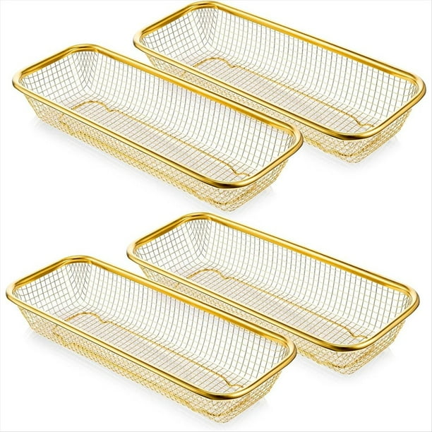 Organizador de Cajones de Cocina Dorado de 4 Piezas, Cesta de Drenaje, Cestas de Apilables, para Guardar Cuchillos, Tenedores y Cucharas.
