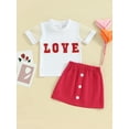 thumbnail image 2 of Bslissey Kids Baby Girls Skirt Sets See-through Short Sleeve Letter T-shirt + Elastic Waist A-line Skirt 2Pcs Summer Outfits Toddler Casual Daily Clothes 6M-4T, 2 of 9