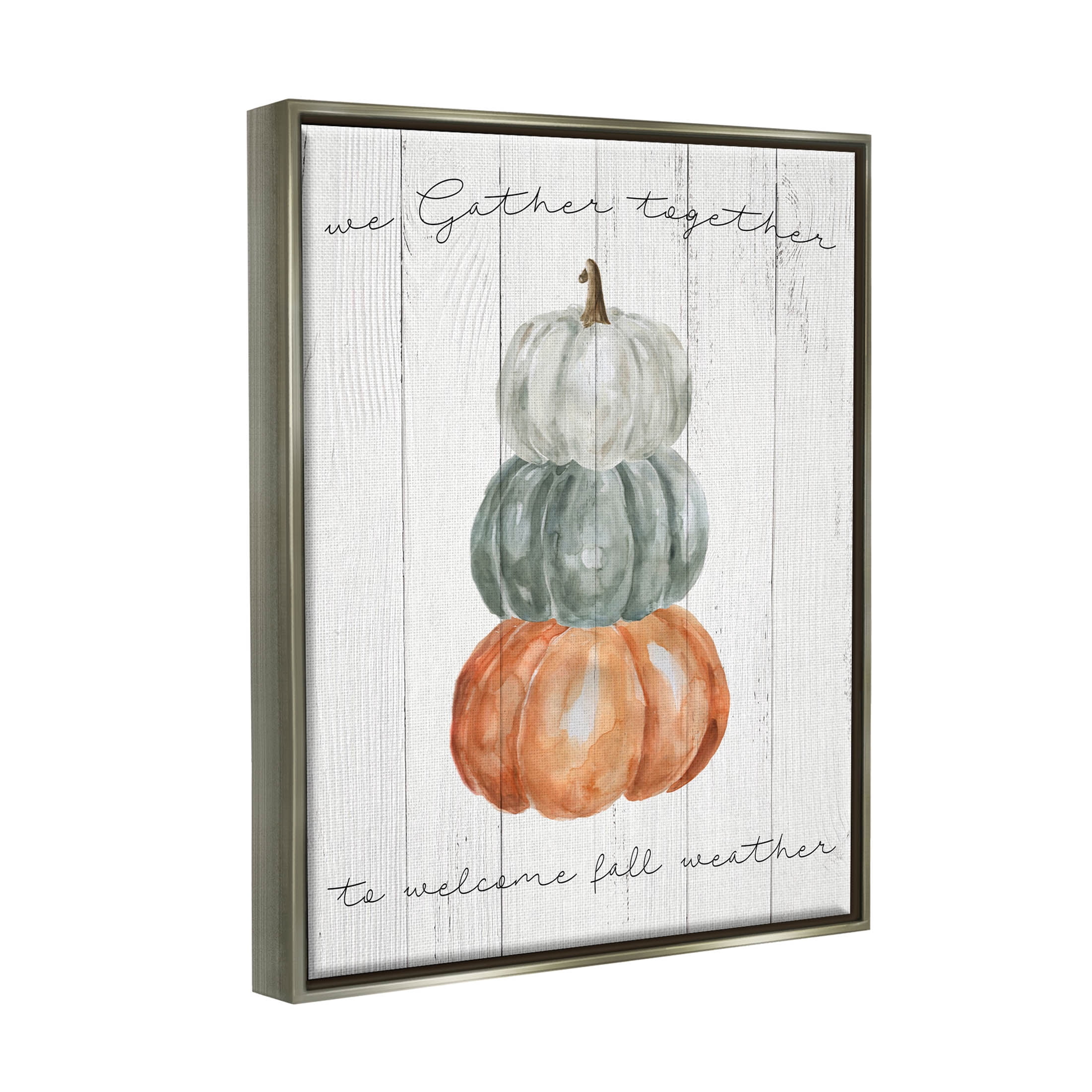 Stupell Industries Gather Together Fall Weather Pumpkins Graphic Art Luster Gray Floating Framed Canvas Print Wall Art, Design by Livi Finn